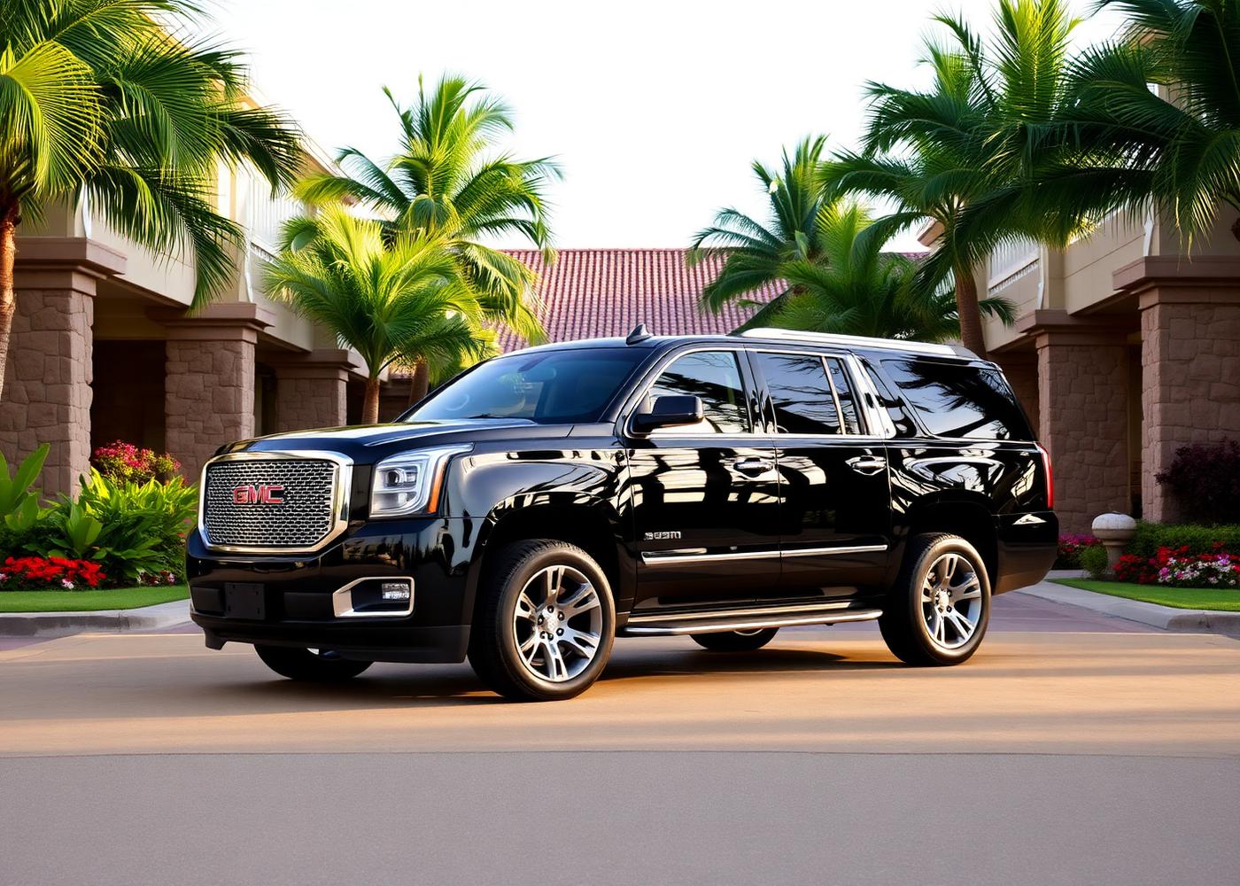 Luxury SUV on the Kona coast at sunset